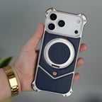 iPhone 17 Series Premium Blue Carbon Design Aluminium Metal Snap On Rotating Stand case