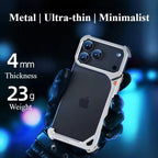 iPhone 17 Pro max 9-Shaped Frameless Metal Bumper Case with Hidden Lens Stand | Shockproof Aviation-Grade Alloy Frame