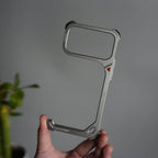 iPhone 17 Pro max 9-Shaped Frameless Metal Bumper Case with Hidden Lens Stand | Shockproof Aviation-Grade Alloy Frame