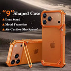 iPhone 17 Pro max 9-Shaped Frameless Metal Bumper Case with Hidden Lens Stand | Shockproof Aviation-Grade Alloy Frame