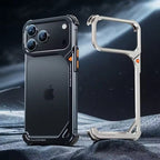 iPhone 17 Pro max 9-Shaped Frameless Metal Bumper Case with Hidden Lens Stand | Shockproof Aviation-Grade Alloy Frame