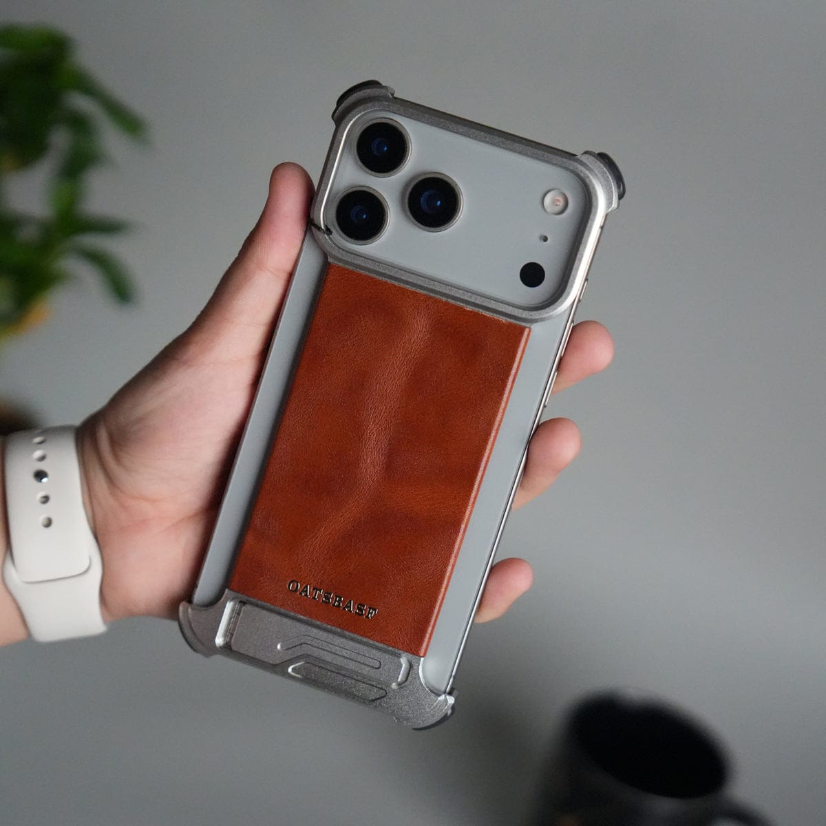 iPhone 17 Pro Max Magnetic Leather Case | Strong MagSafe + Metal Kickstand | Premium PU Leather Back with Aluminum Bumper Frame