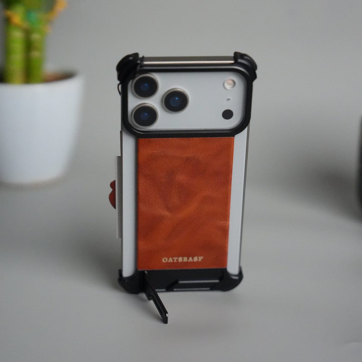 iPhone 17 Pro Max Magnetic Leather Case | Strong MagSafe + Metal Kickstand | Premium PU Leather Back with Aluminum Bumper Frame