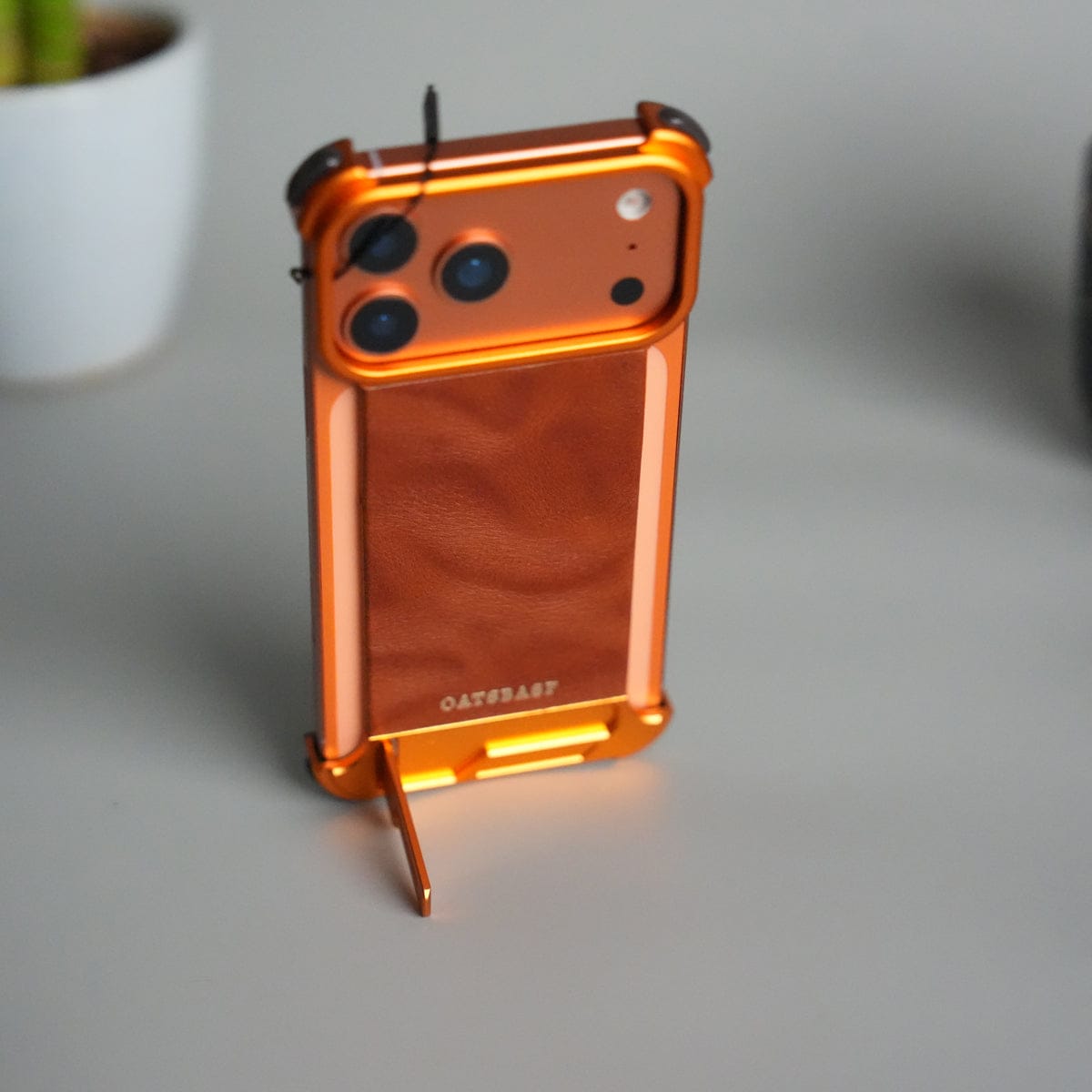 iPhone 17 Pro Max Magnetic Leather Case | Strong MagSafe + Metal Kickstand | Premium PU Leather Back with Aluminum Bumper Frame