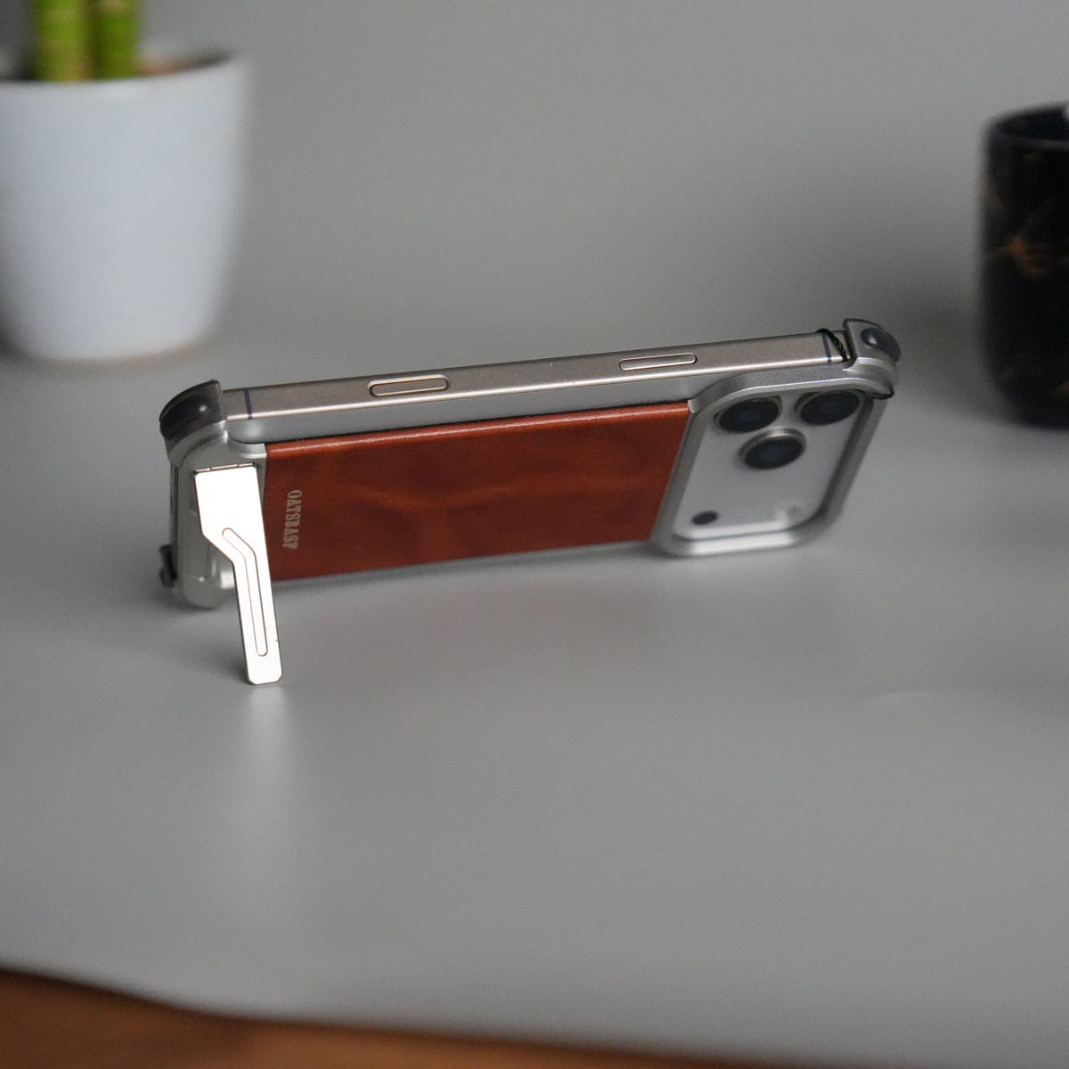 iPhone 17 Pro Max Magnetic Leather Case | Strong MagSafe + Metal Kickstand | Premium PU Leather Back with Aluminum Bumper Frame