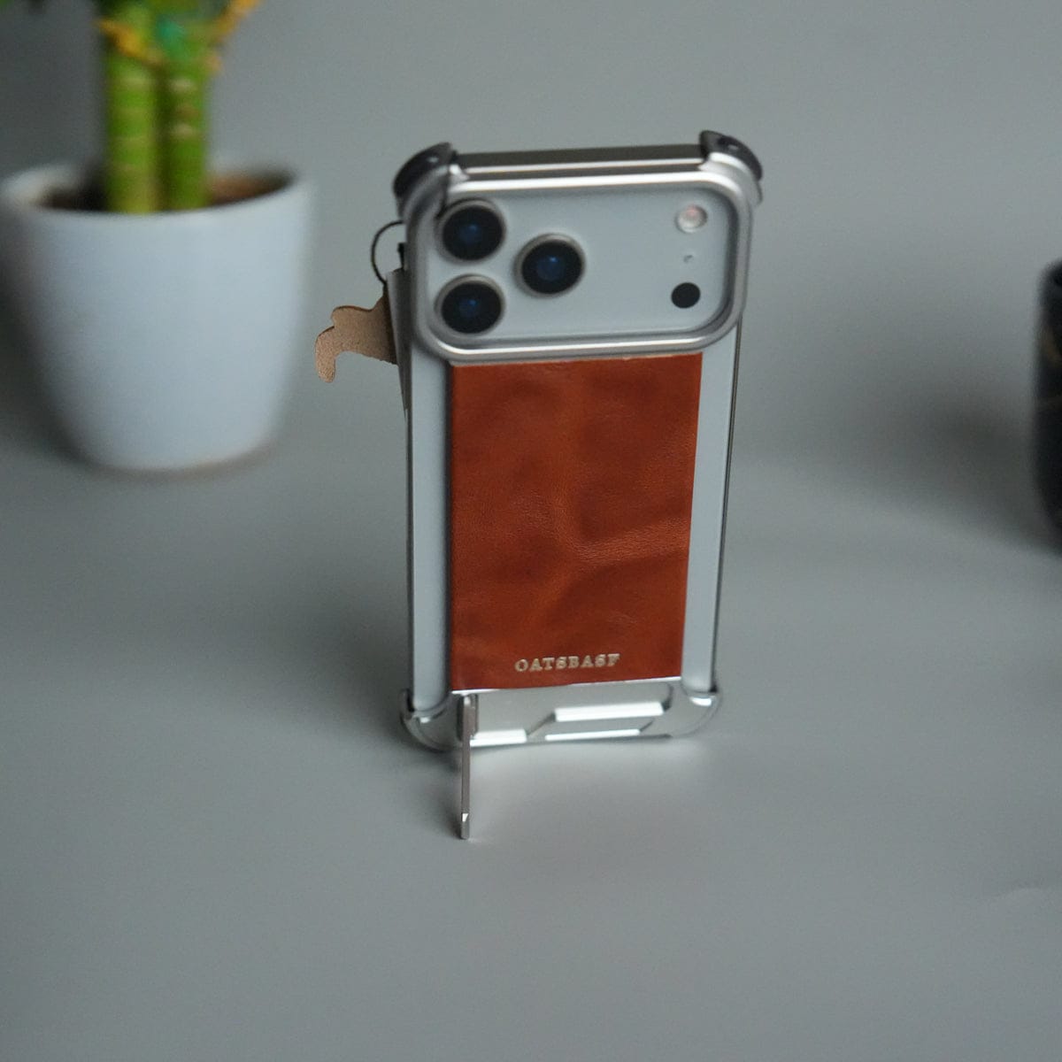 iPhone 17 Pro Max Magnetic Leather Case | Strong MagSafe + Metal Kickstand | Premium PU Leather Back with Aluminum Bumper Frame