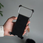 iPhone 17 Pro Max Magnetic Leather Case | Strong MagSafe + Metal Kickstand | Premium PU Leather Back with Aluminum Bumper Frame
