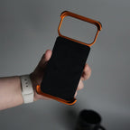 iPhone 17 Series Kevlar Fiber Texture Frameless Metal Kickstand Case | Orange