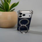 iPhone 17 Series Premium Blue Carbon Design Aluminium Metal Snap On Rotating Stand case