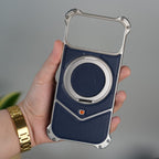 iPhone 17 Series Premium Blue Carbon Design Aluminium Metal Snap On Rotating Stand case