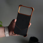 iPhone 17 Series Premium Orange Leather Aluminium Metal Snap On Rotating Stand case