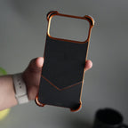 iPhone 17 Series Premium Orange Wooden Aluminium Metal Snap On Rotating Stand case