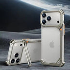 iPhone 17 Pro max 9-Shaped Frameless Metal Bumper Case with Hidden Lens Stand | Shockproof Aviation-Grade Alloy Frame