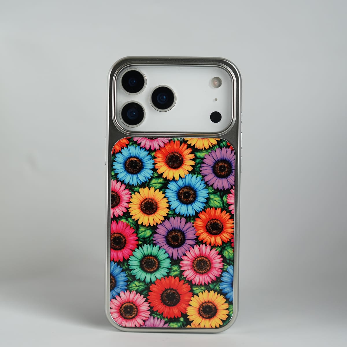 iPhone 17 Series Chrome Frame Floral Designer Bloom Case | Slim Protective Back Cover