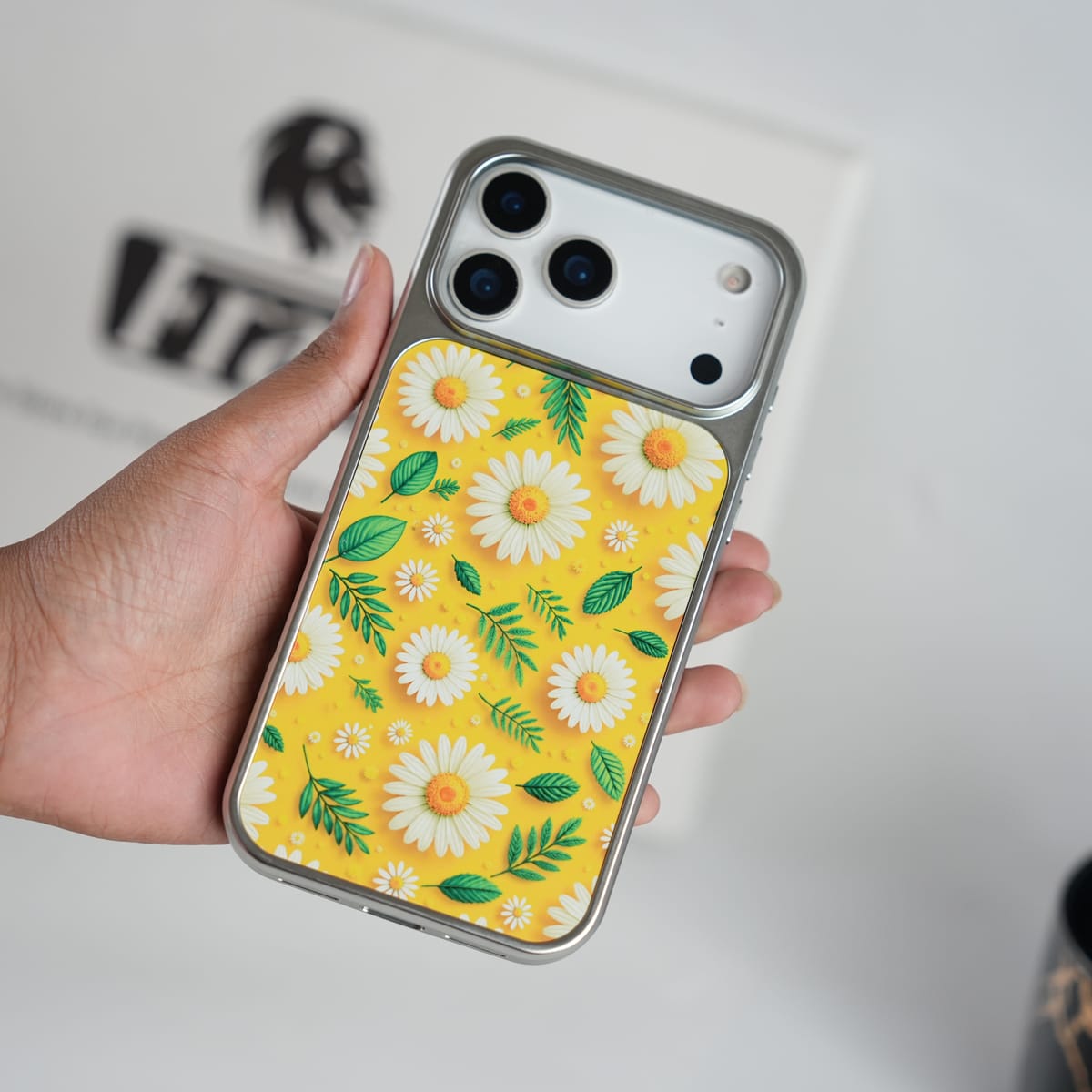 iPhone 17 Series Chrome Frame Floral Designer Bloom Case | Slim Protective Back Cover