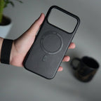 iPhone 17 Series Premium PU Leather Metal MagSafe Ring Case