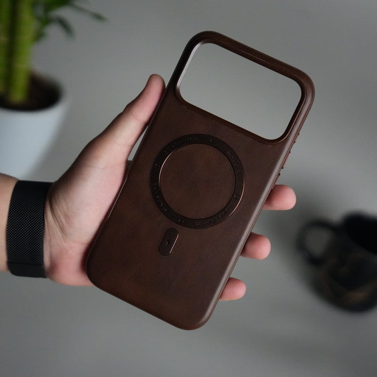 iPhone 17 Series Premium PU Leather Metal MagSafe Ring Case