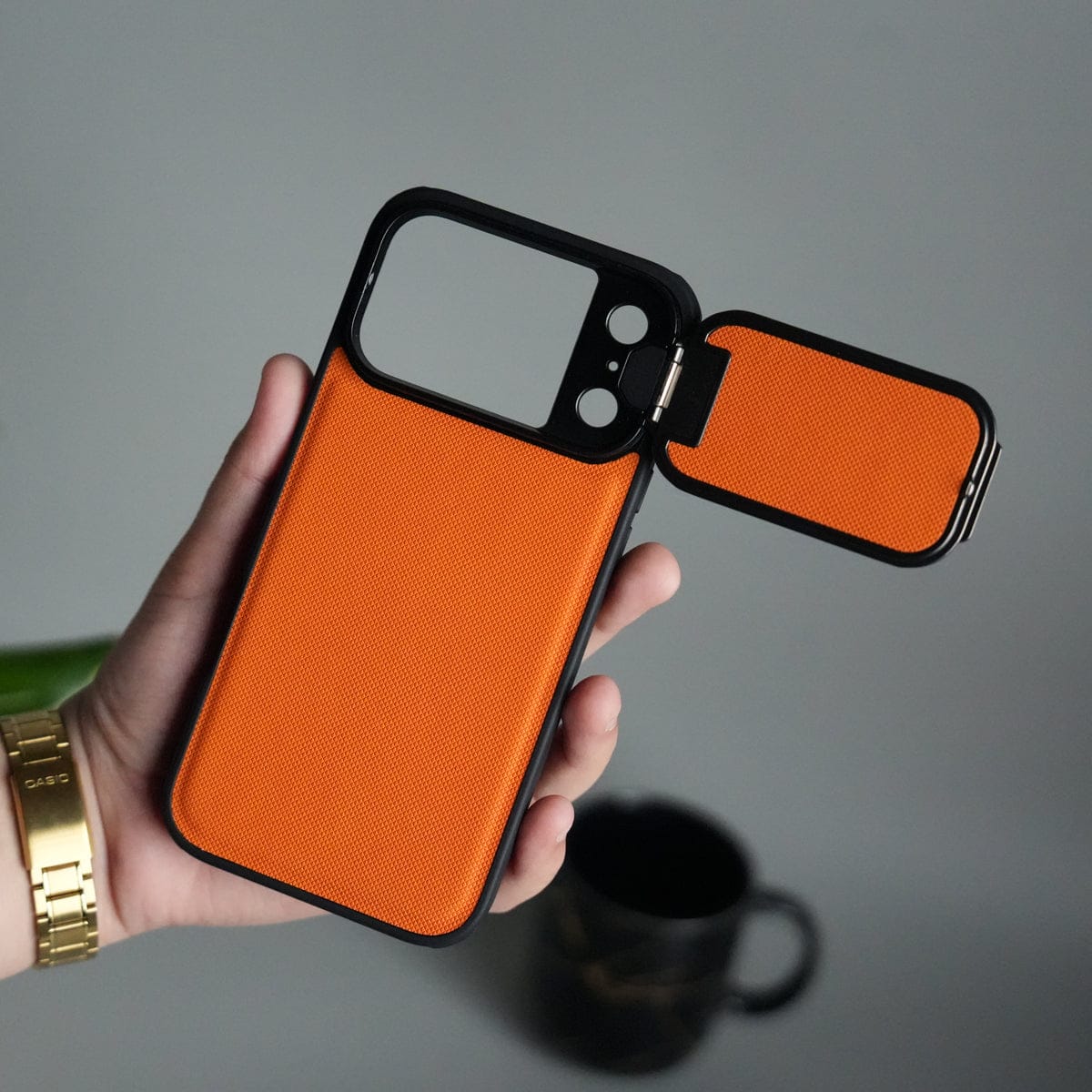 iPhone 17 Series Metal Camera Cap Stand Case Cover | ORANGE