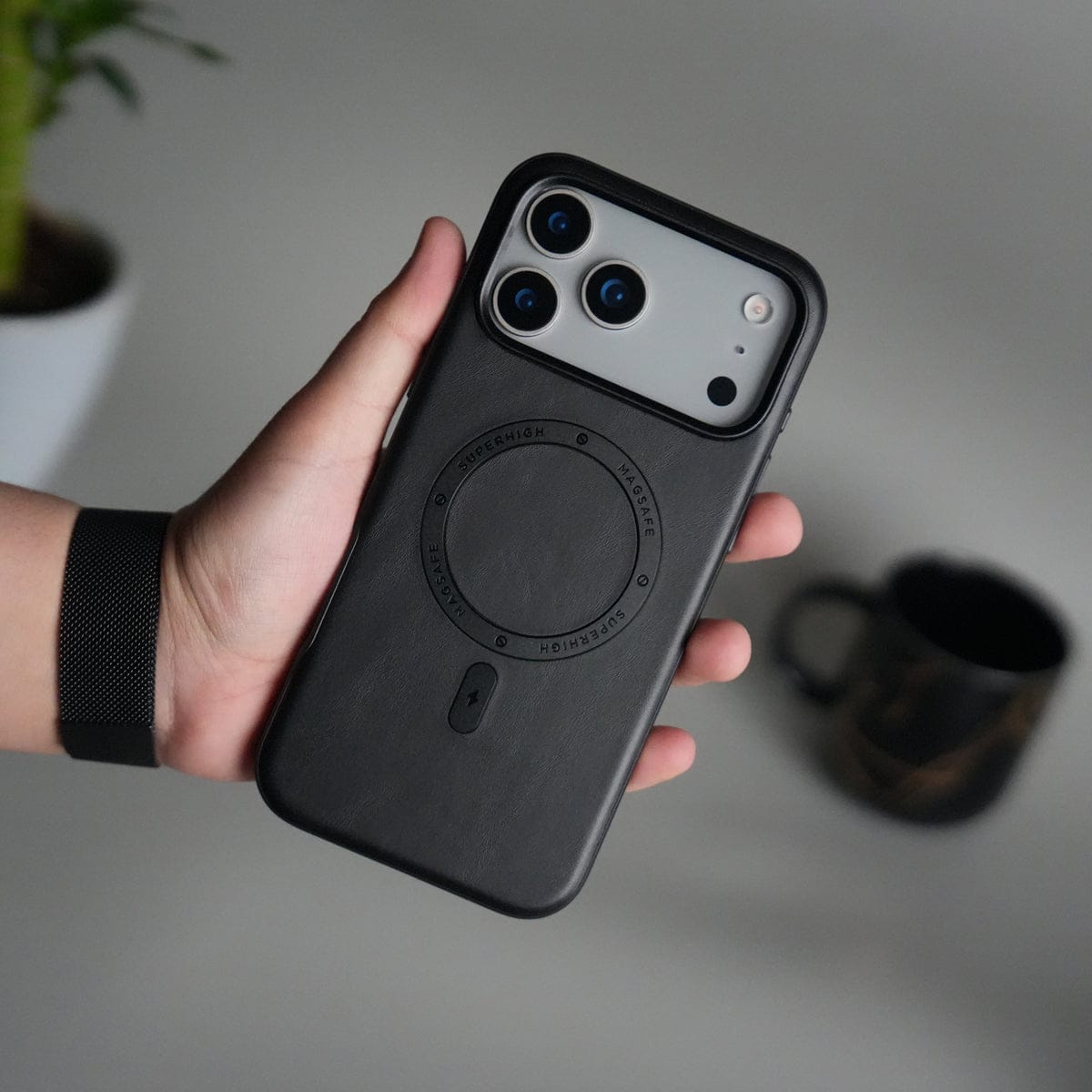 iPhone 17 Series Premium PU Leather Metal MagSafe Ring Case
