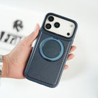 iPhone 17 Series MagSafe PU Leather Ring Stand Case | 360° Rotating Metal Kickstand