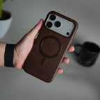 iPhone 17 Series Premium PU Leather Metal MagSafe Ring Case