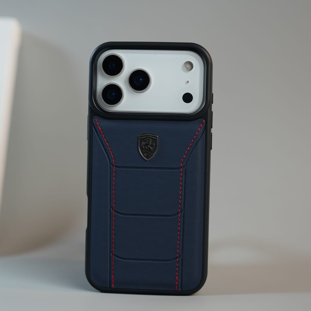 iPhone 17 Series FR Stitched PU Leather Case Cover (Blue)