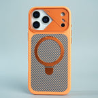 iPhone 17 Series Carbon Fiber Texture Ring Stand Protective Case Cover