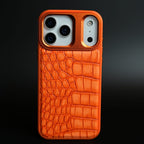 iPhone 17 Series Premium Croc Texture PU Leather MagSafe Case with Metal Camera Frame