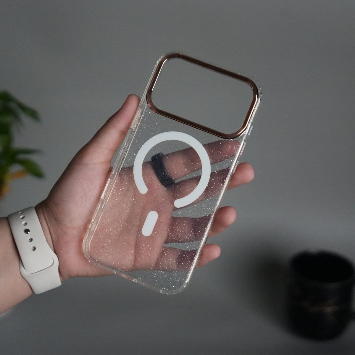 iPhone 17 Series Glitter MagSafe Case | Transparent Cover with Sparkle Finish & Metallic Camera Bumper
