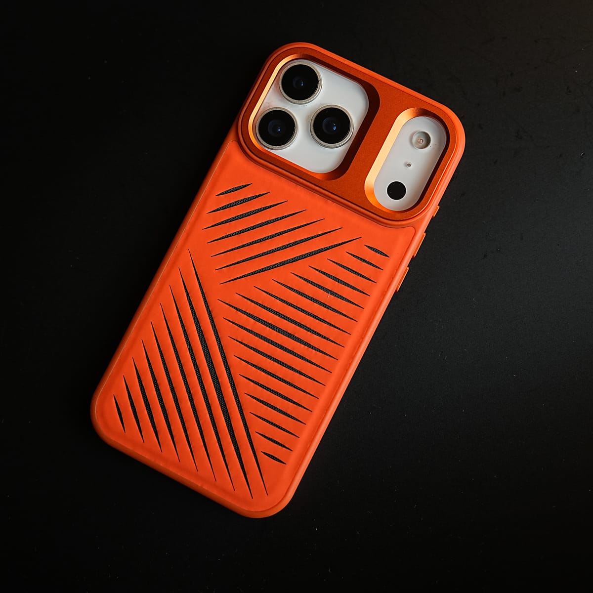iPhone 17 Series Premium PU Leather Cut Pattern MagSafe Case with Metal Camera Frame