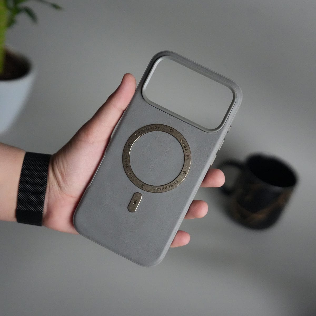 iPhone 17 Series Premium PU Leather Metal MagSafe Ring Case