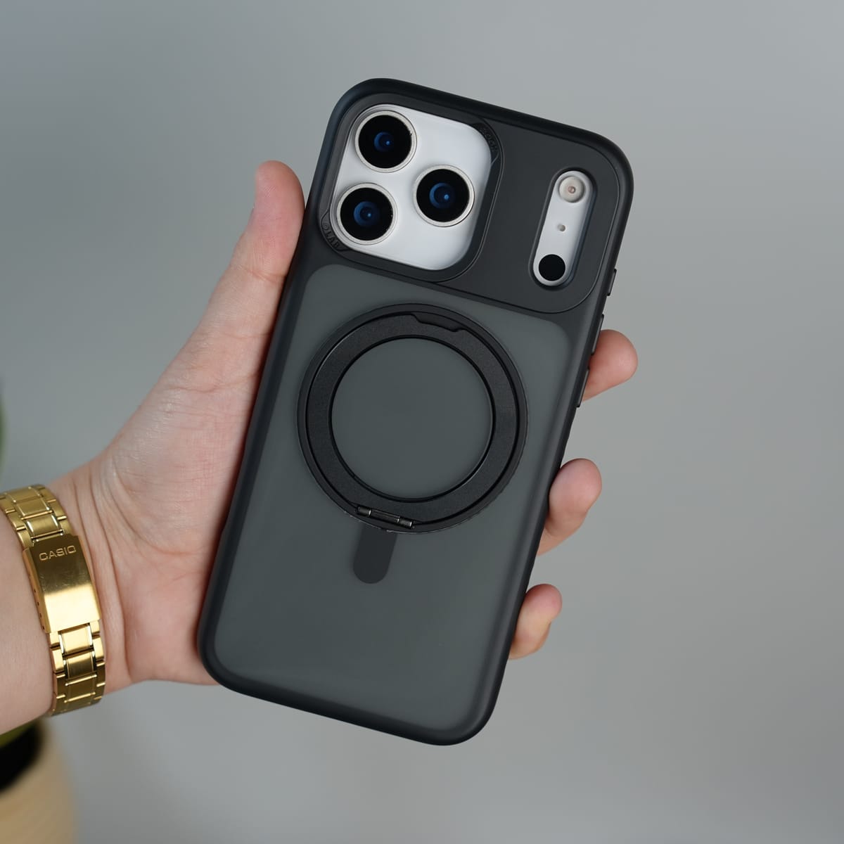 iPhone 17 Pro Max Frosted Case with MagSafe Metal Kickstand | Shockproof Matte Hybrid Cover
