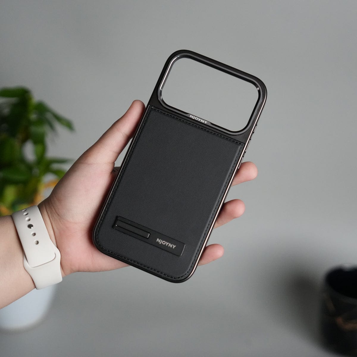 iPhone 17 Pro Max Leather Mate Chrome Plated Kick Stand Case Cover