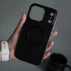 iPhone 17 Pro Max Metallic Textured Leather MagSafe Ring Case Cover