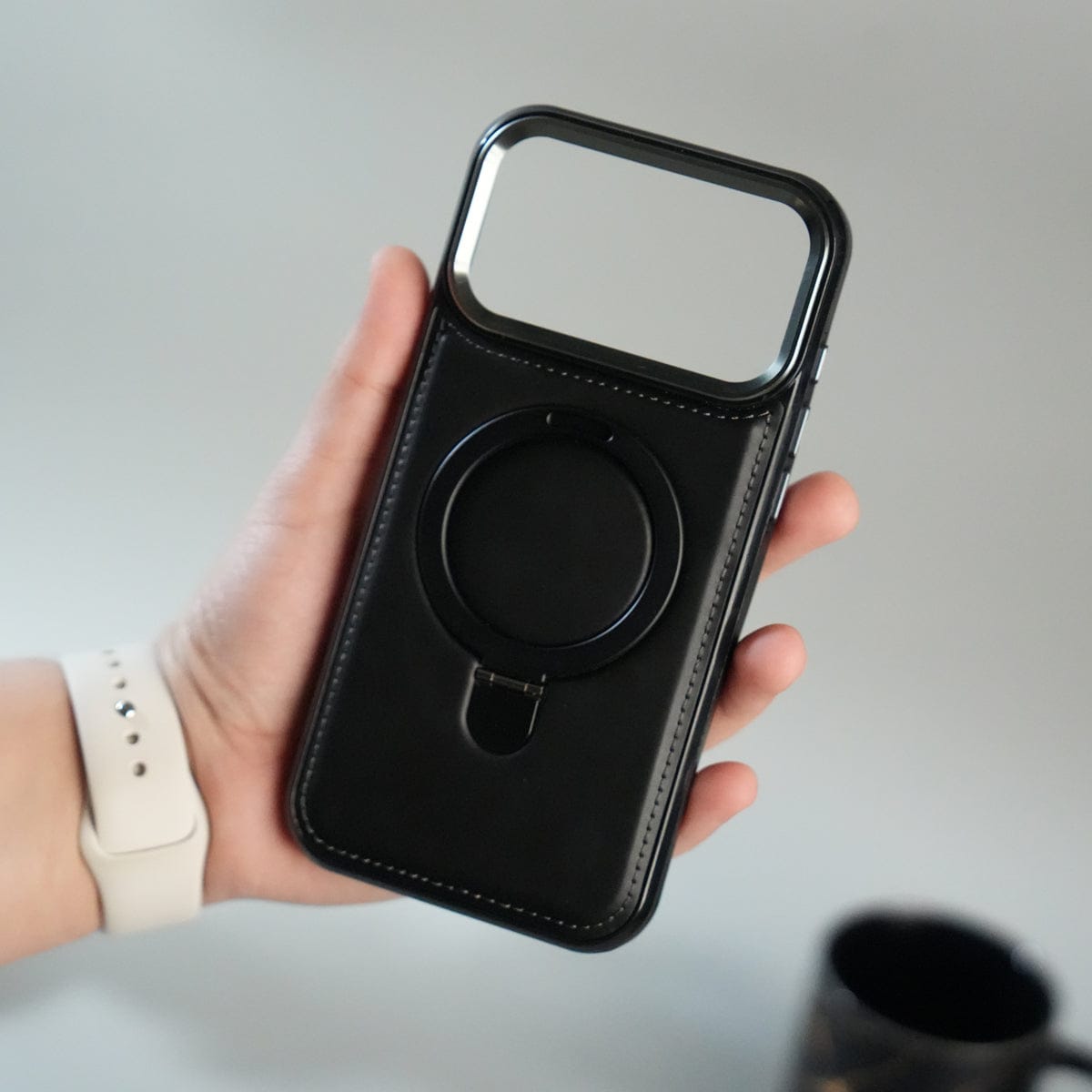 iPhone 17 Pro Max Premium PU Leather Case with Metal Kickstand | Metal Camera Bump | Luxury Shockproof Back Cover