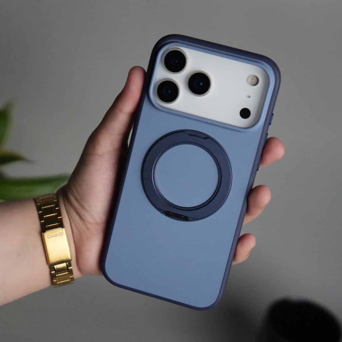 iPhone 17 Pro Max Matte Shockprof Case with Metal 360° Kickstand