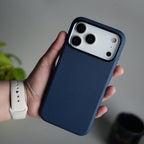 iPhone 17 Pro Max PU Leather Case with Metal Camera Frame & Built-in MagSafe Back Cover