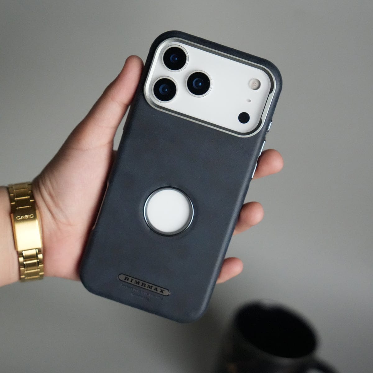 iPhone 17 Pro Max PU Leather Logo Cut MagSafe Case | Metal Camera Frame with Premium Finish