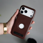 iPhone 17 Pro Max Full PU Leather Inbuilt Metal Stand Case Cover