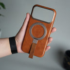 iPhone 17 Pro Max Luxury Leather MagSafe Case | Metal Ring Stand and Grip Holder Cover