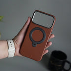 iPhone 17 Pro Max PU Leather Case with Metal Camera Frame & 360° Rotating Metal Stand