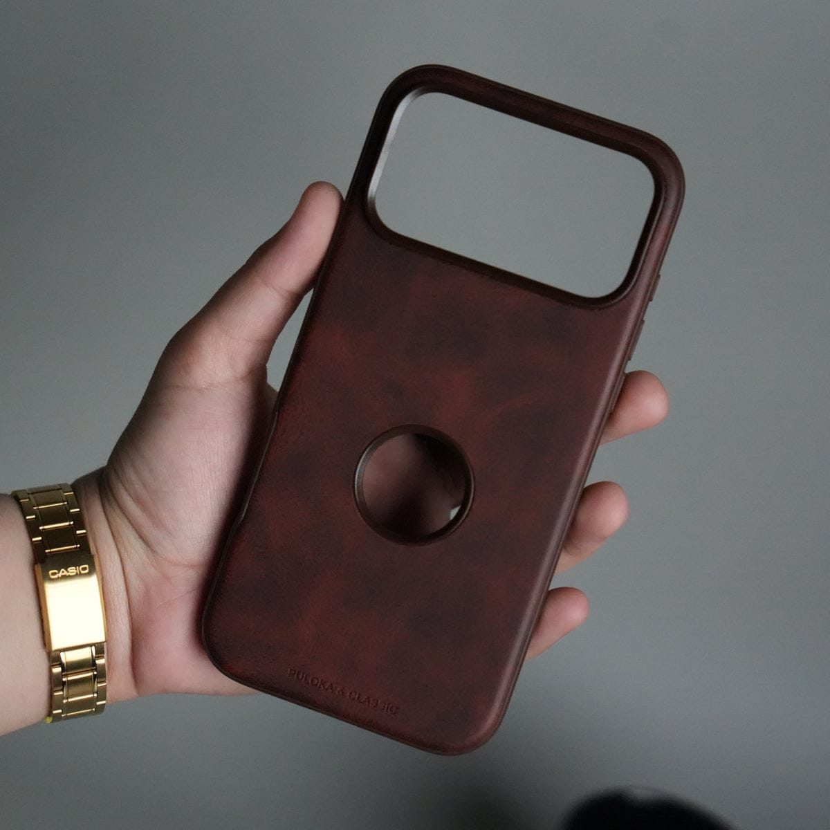 iPhone 17 Pro Max PU Leather Logo Cut Plain Case Premium Finish Cover