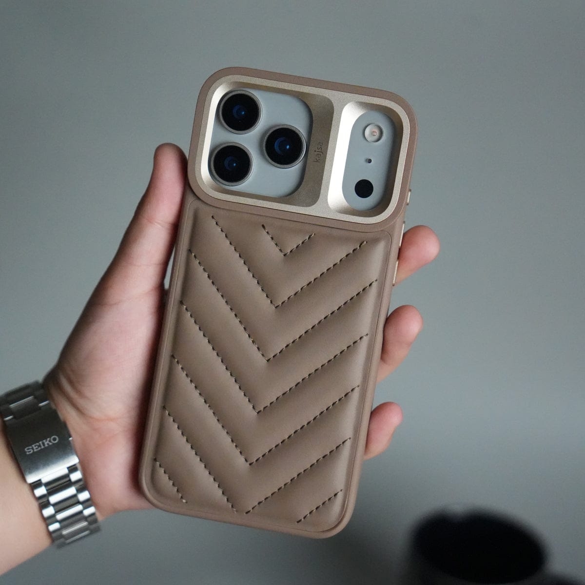 iPhone 17 Pro Max PUFF Leather Metallic Camera Frame Case Cover