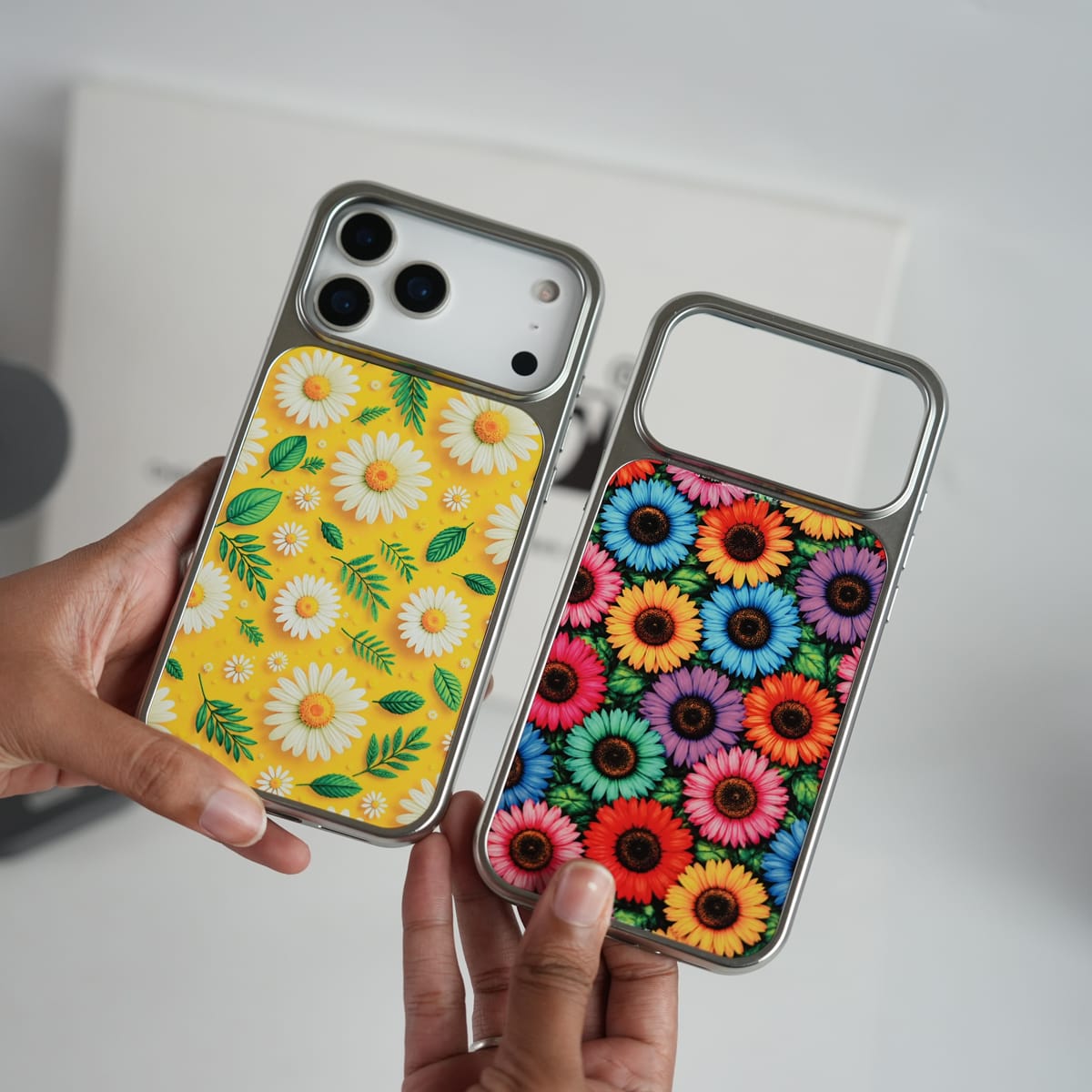 iPhone 17 Series Chrome Frame Floral Designer Bloom Case | Slim Protective Back Cover