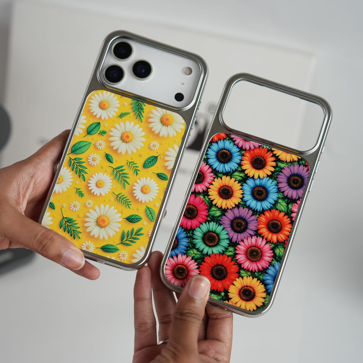 iPhone 17 Series Chrome Frame Floral Designer Bloom Case | Slim Protective Back Cover