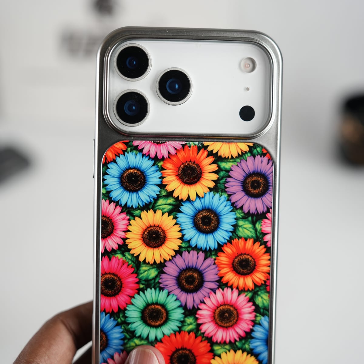 iPhone 17 Series Chrome Frame Floral Designer Bloom Case | Slim Protective Back Cover