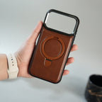 iPhone 17 Pro Max Premium PU Leather Case with Metal Kickstand | Metal Camera Bump | Luxury Shockproof Back Cover