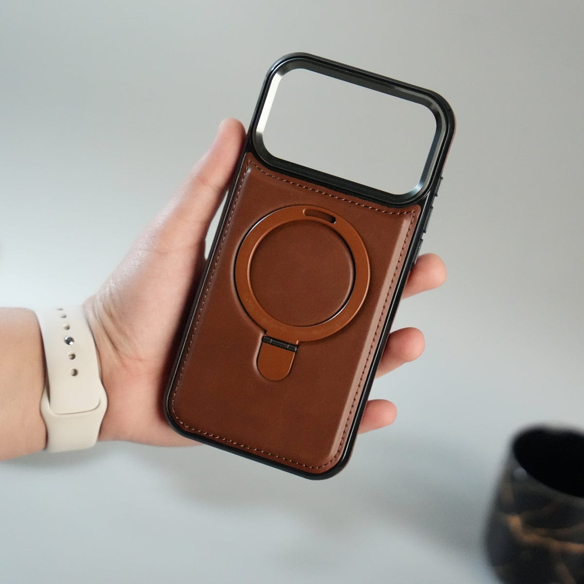iPhone 17 Pro Max Premium PU Leather Case with Metal Kickstand | Metal Camera Bump | Luxury Shockproof Back Cover