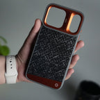 iPhone 17 Pro Max GeoMaze Pattern Leather Case | Premium Luxury Back Cover with Metal Camera Frame