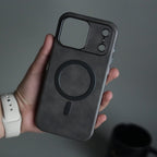 iPhone 17 Pro Max Metallic Textured Leather MagSafe Ring Case Cover